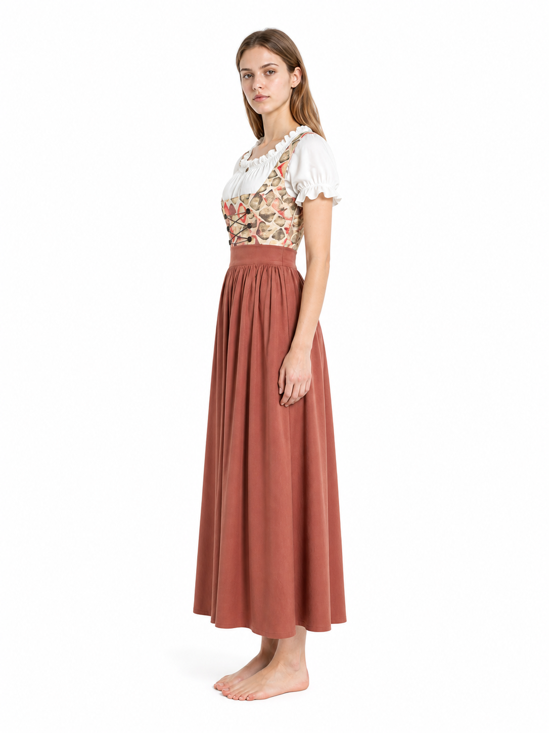 Square-Neck Dress with Puff Sleeves side view