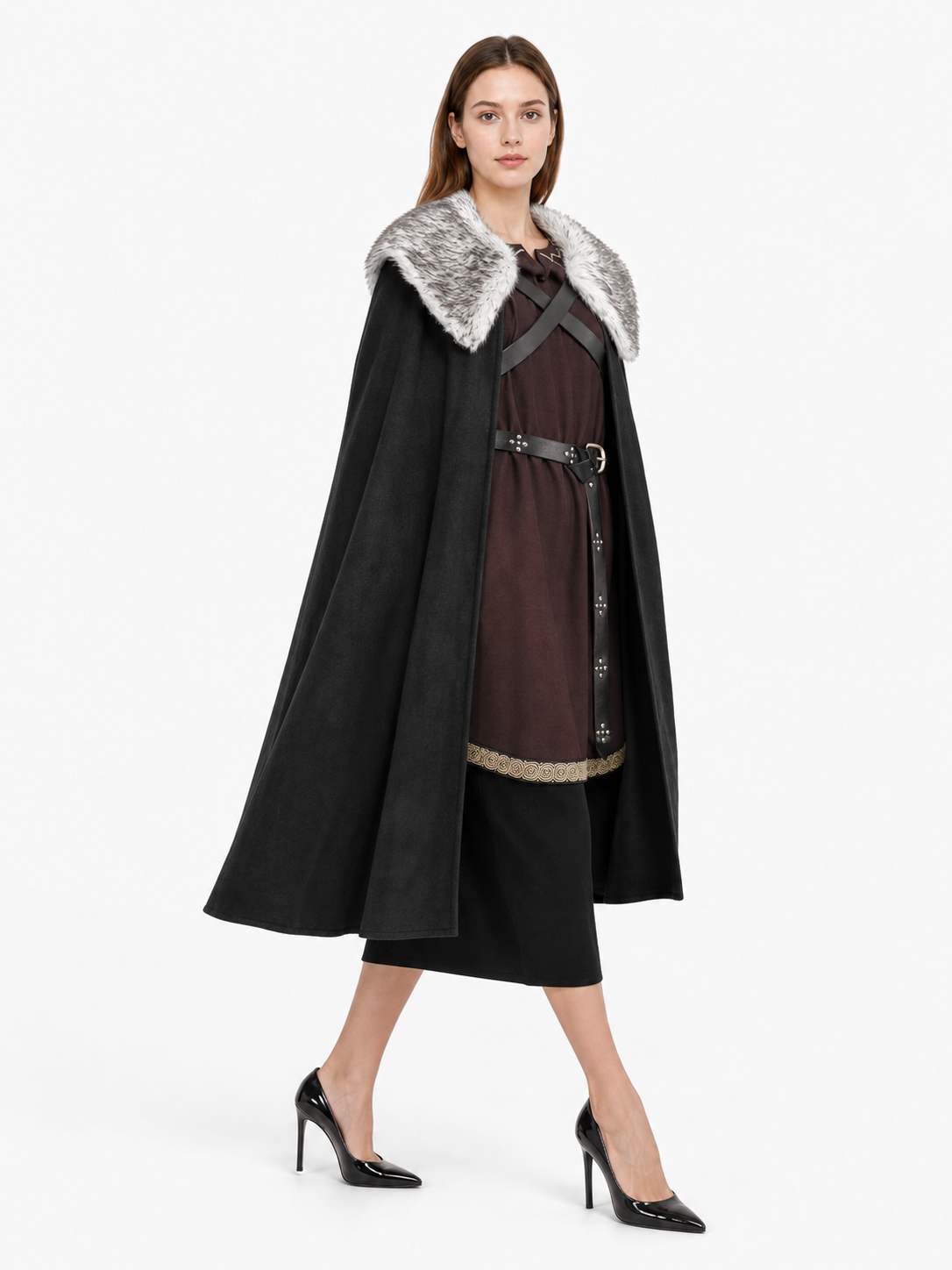 Black Medieval Costume Cape with Collar