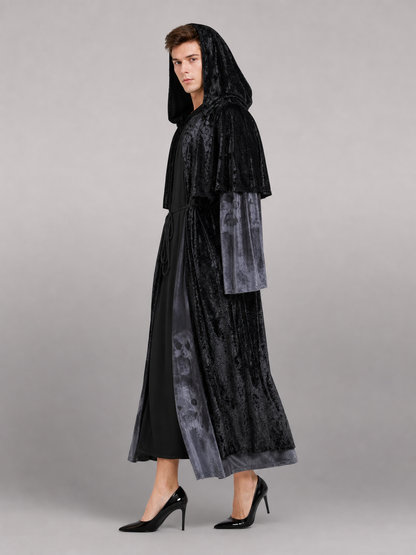 Black Hooded Gothic-Style Carnival Cloak