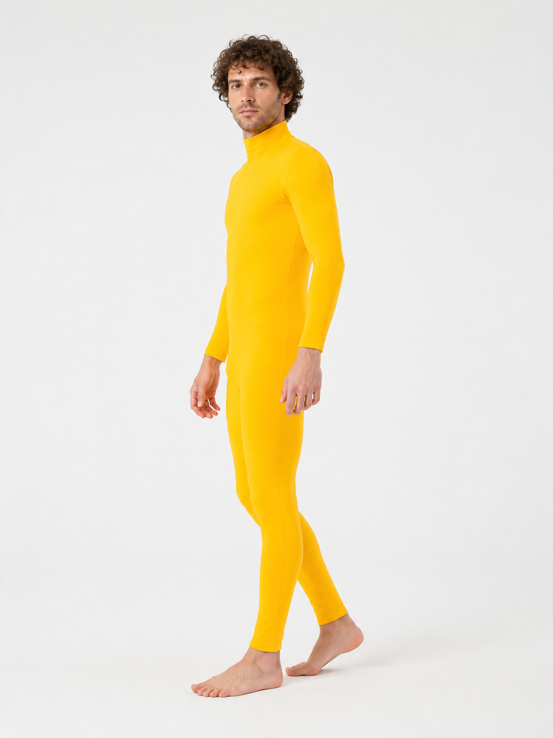 Yellow One-Piece Jumpsuit with High Collar side view