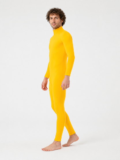 Yellow One-Piece Jumpsuit with High Collar side view