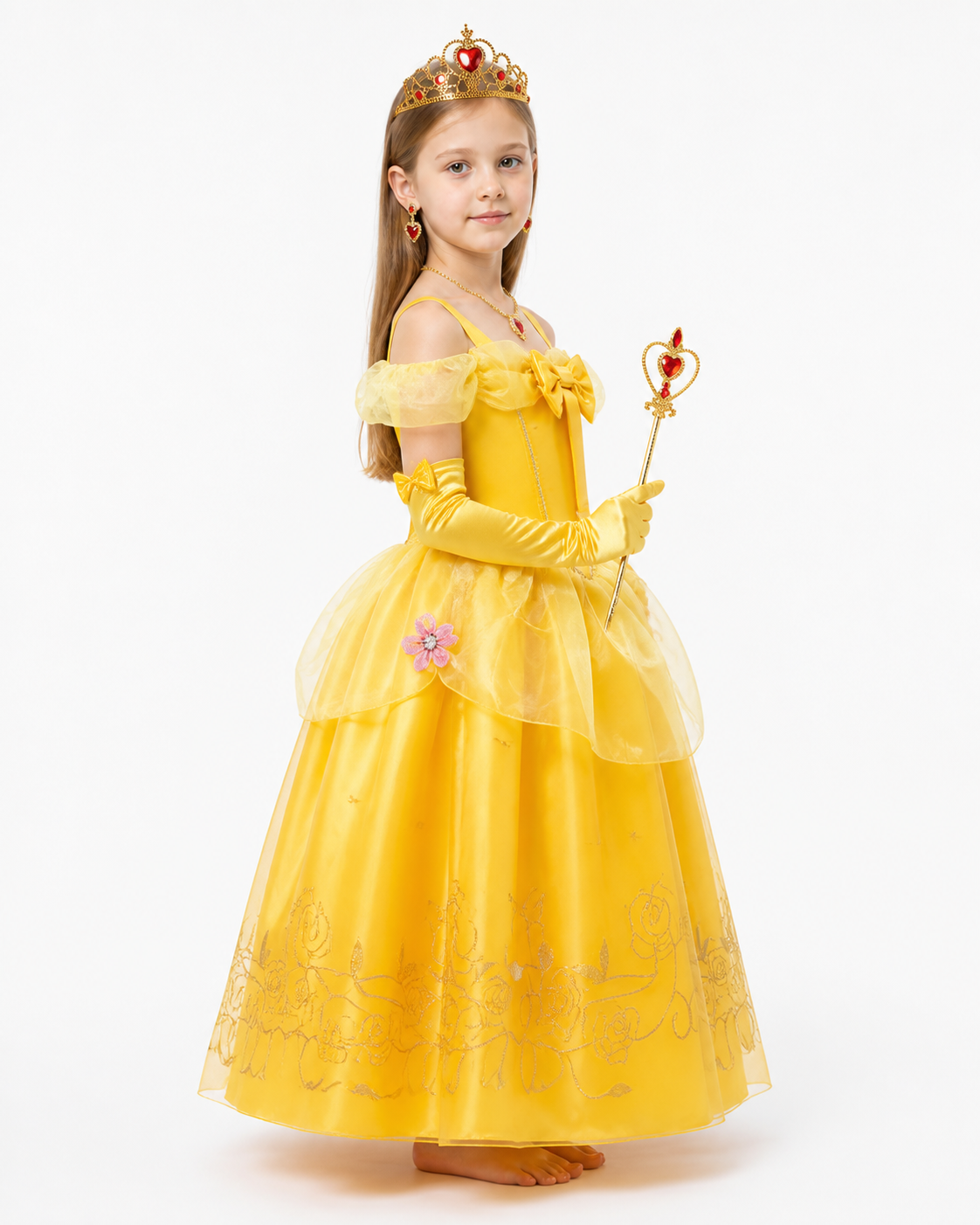 Yellow Carnival Costume with Crown and Accessories side view