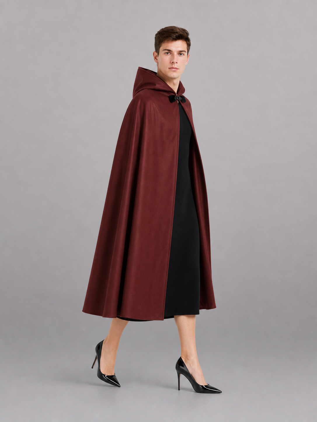 Burgundy Hooded Carnival Cloak for Cosplay