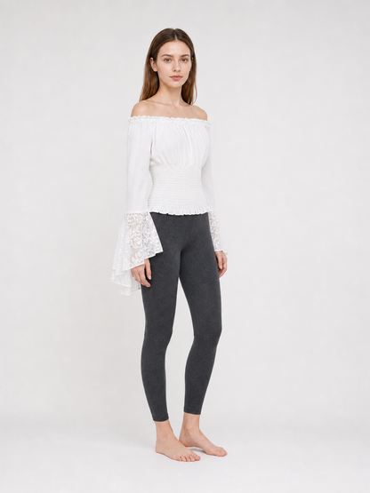 White Off-Shoulder Blouse with Ruffles