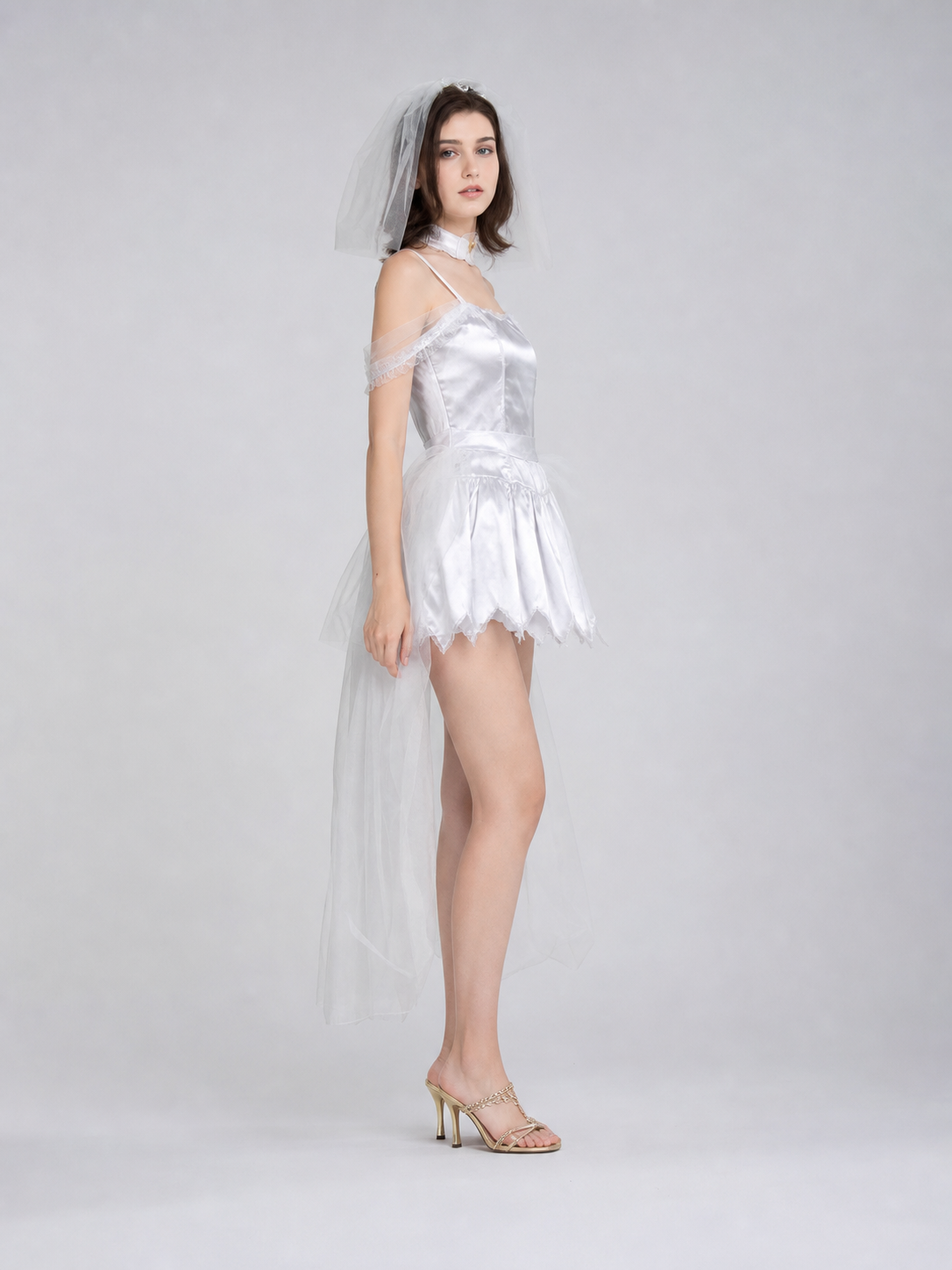 Retro Costume: Dress, Headpiece, and Tulle Train