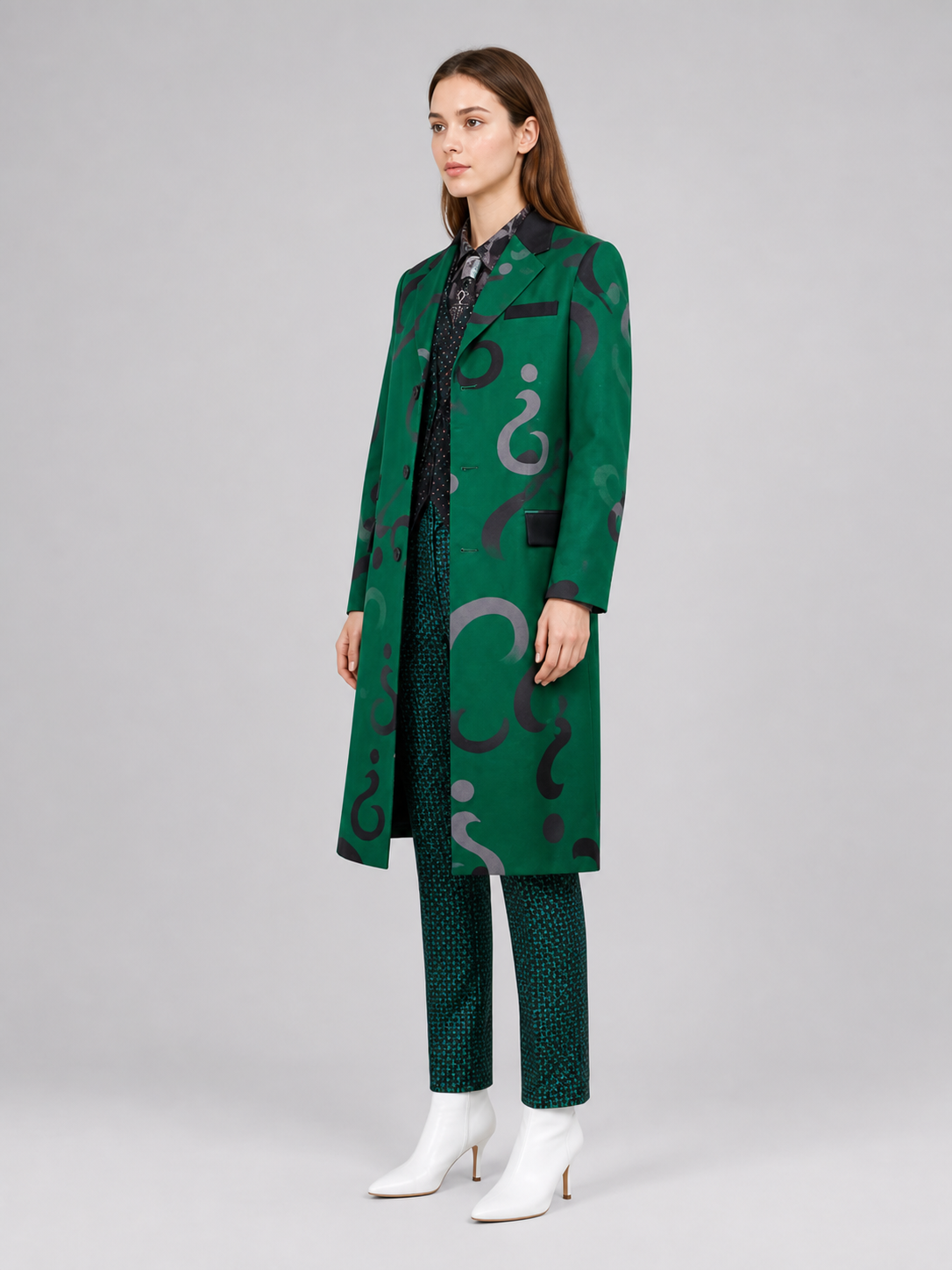 The Riddler Cosplay Costume: Green Coat and Pants