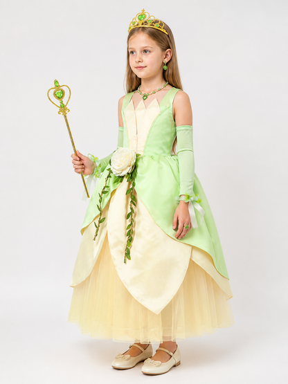 Princess Costume in Green and Cream Tones side view