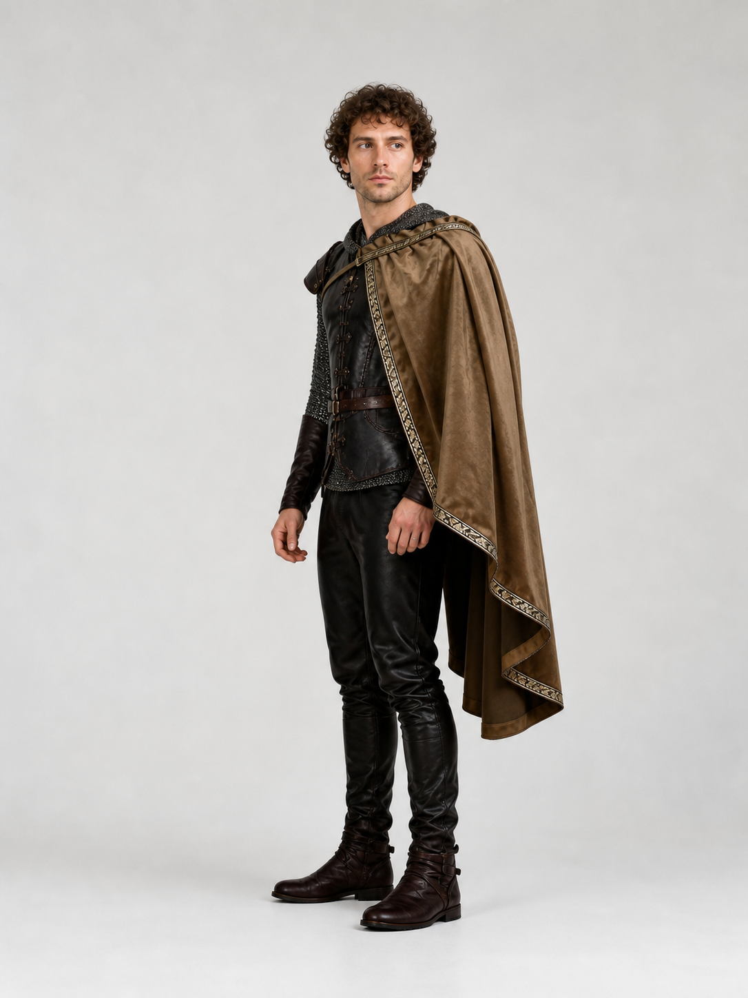 Medieval Costume with Cape and Armor side view