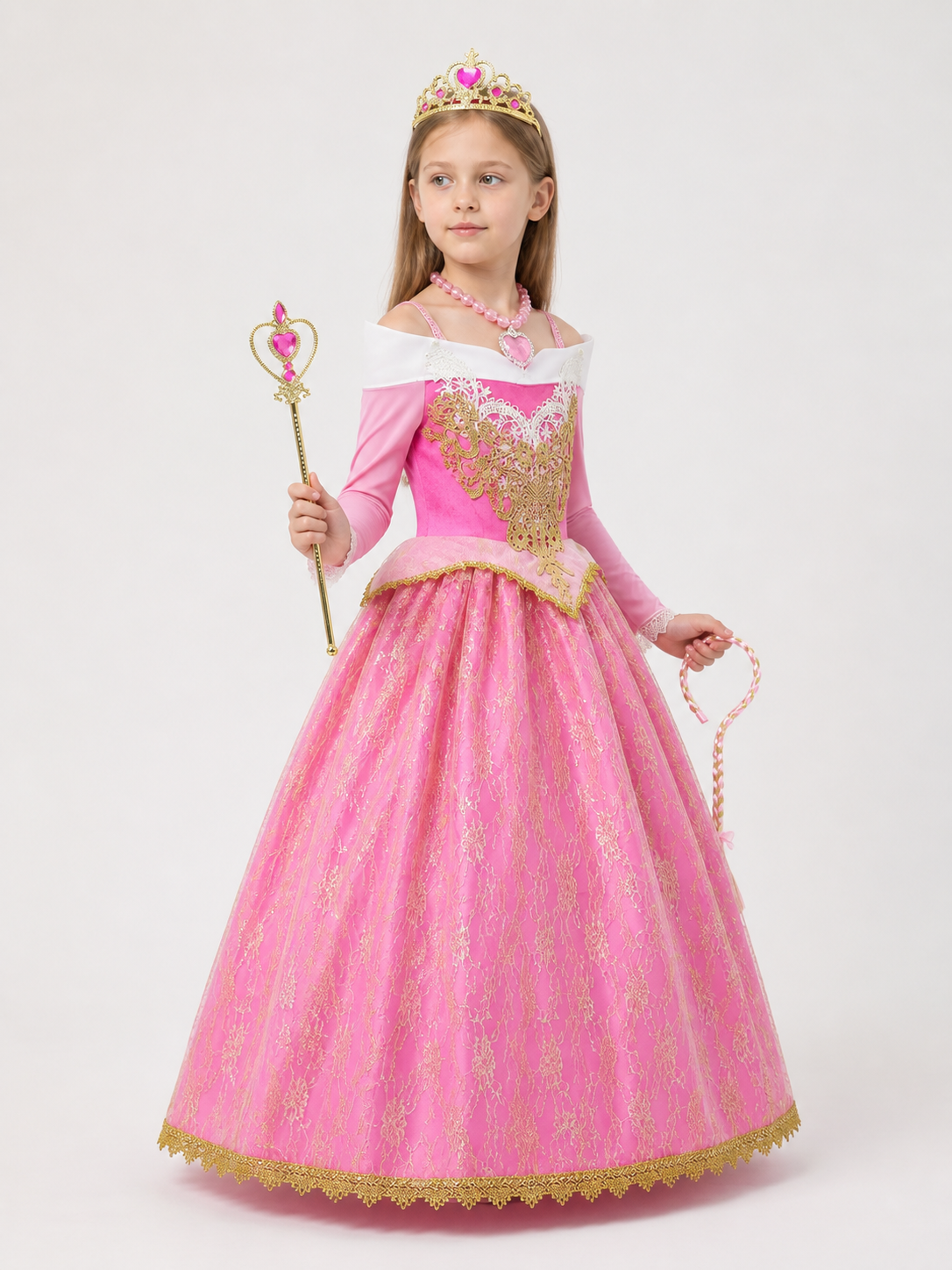 Pink and Gold Princess Costume with Accessories side view