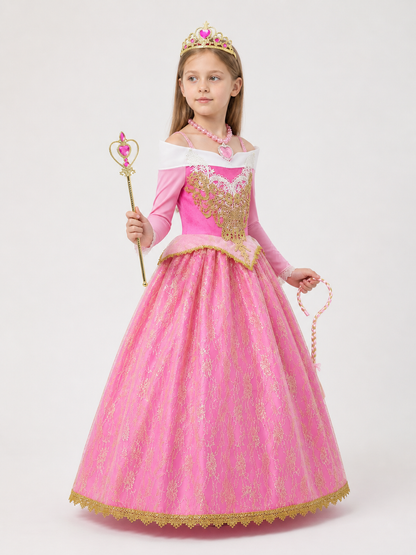 Pink and Gold Princess Costume with Accessories side view