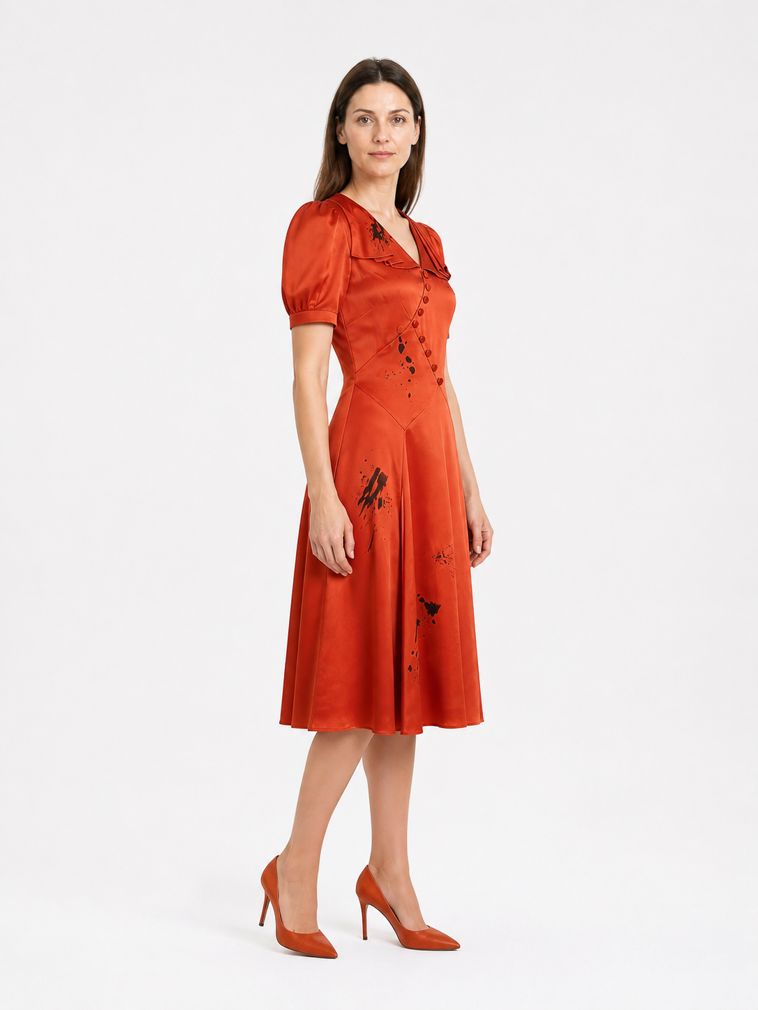 Orange-Red Dark Bride Dress for Halloween side view