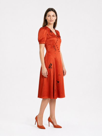 Orange-Red Dark Bride Dress for Halloween side view