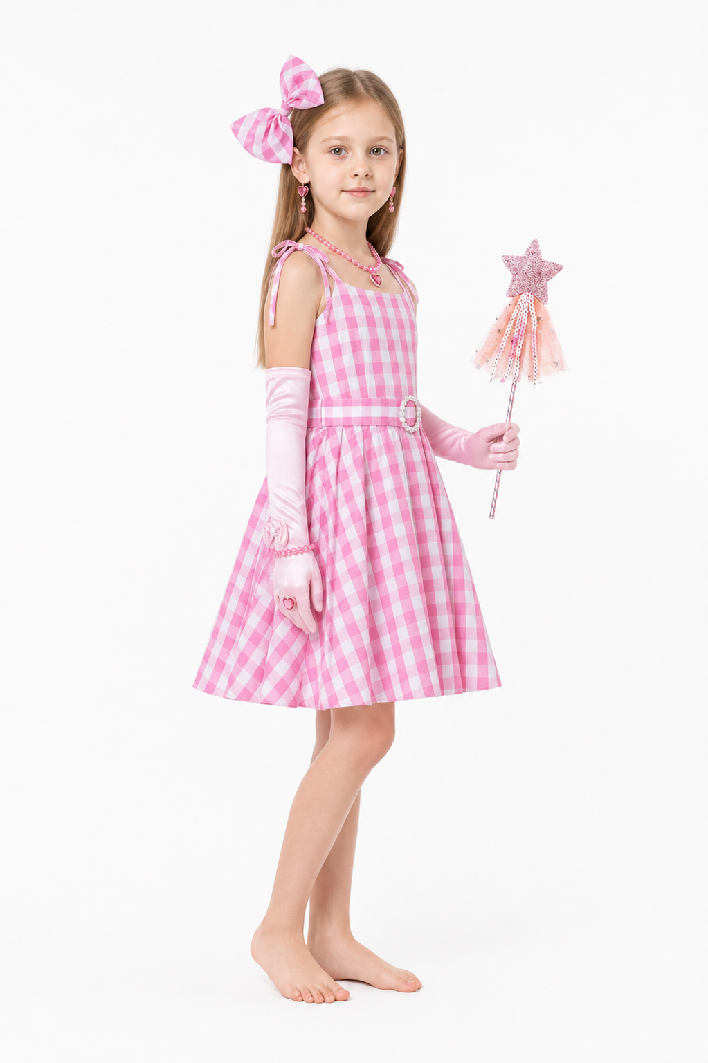 Pink Plaid Carnival Dress with Wand side view