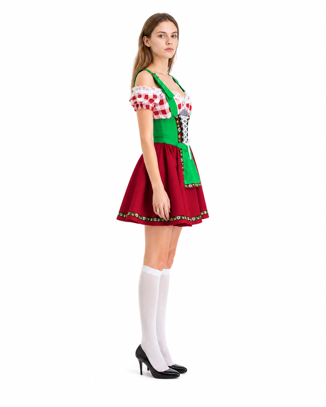 Folk Costume with Red-and-White Plaid for Oktoberfest side view