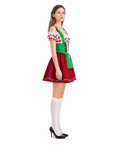 Folk Costume with Red-and-White Plaid for Oktoberfest side view