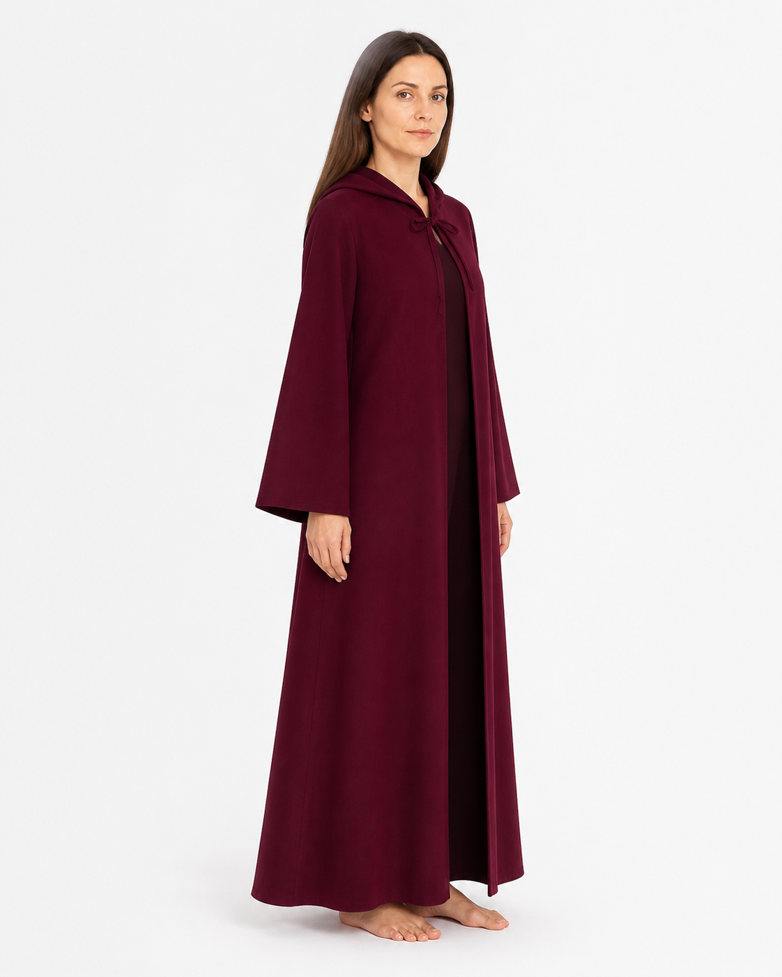 Burgundy Hooded Cloak for Jedi Cosplay side view