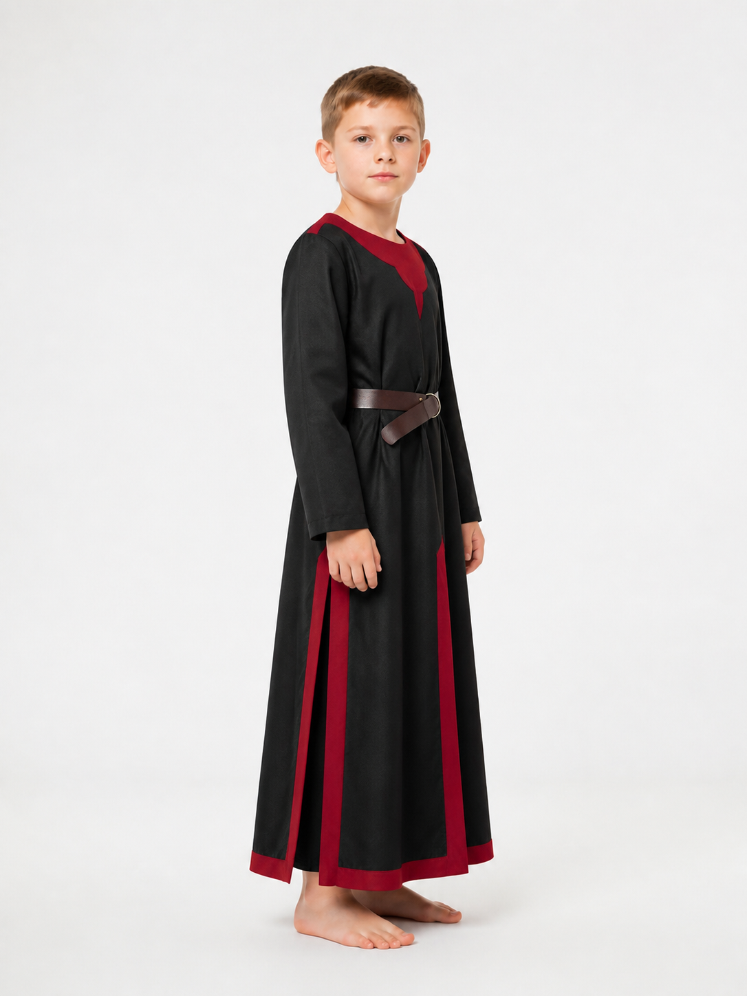 Medieval Black and Red Robe with Belt side view