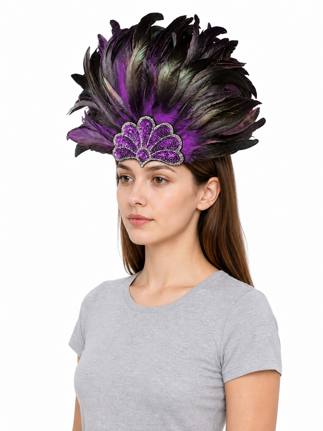 Carnival Headpiece with Purple Feathers