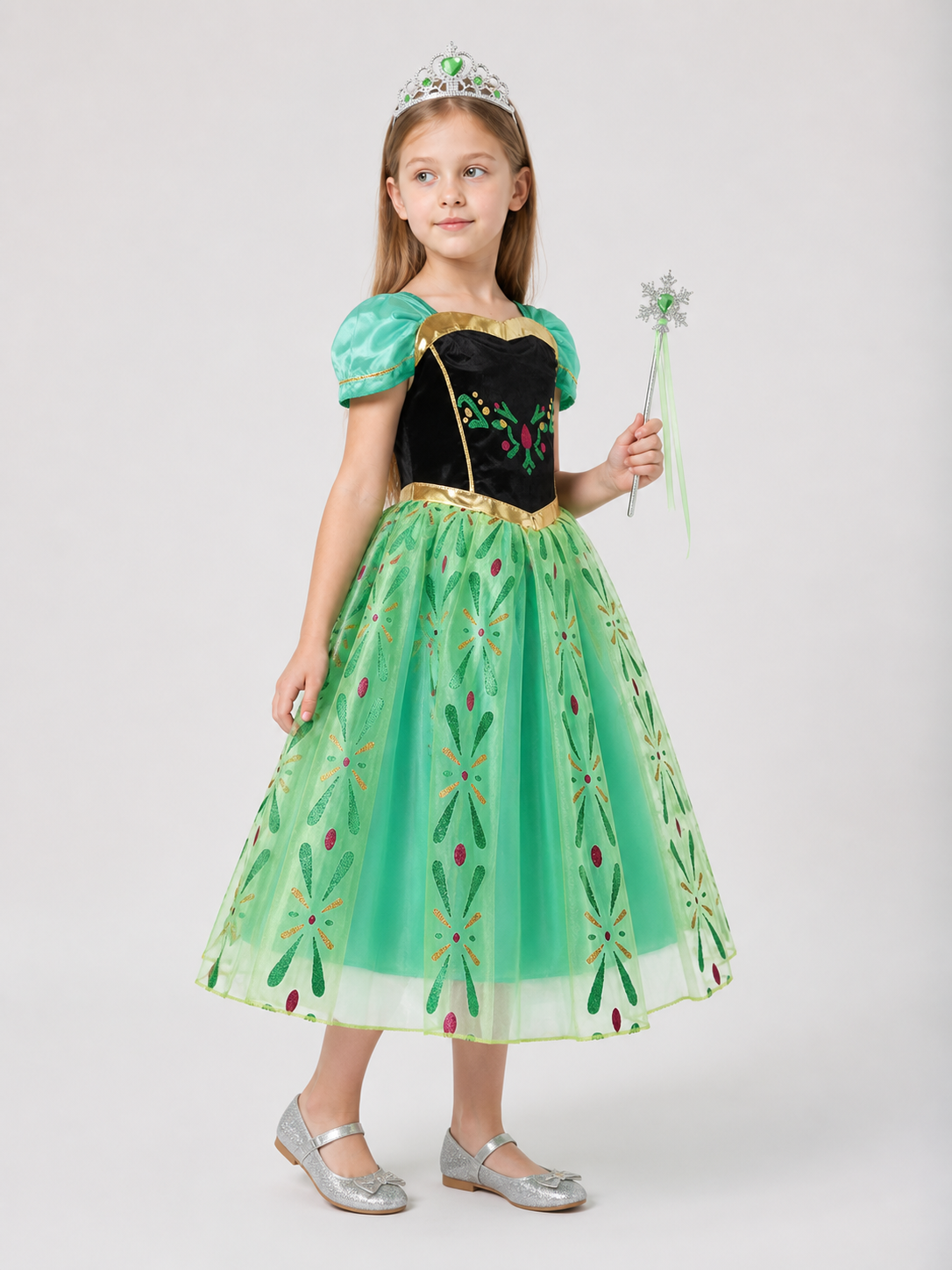 Princess Costume with Crown and Magic Wand side view