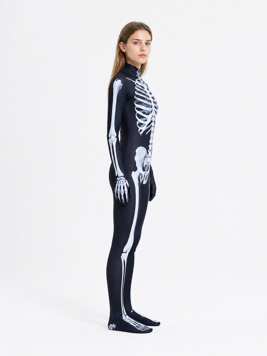 Black Skeleton Jumpsuit with White Print side view