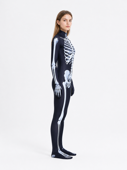 Black Skeleton Jumpsuit with White Print side view
