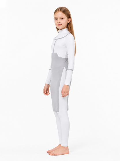 Gray and White Cosplay Jumpsuit with a High Collar side view