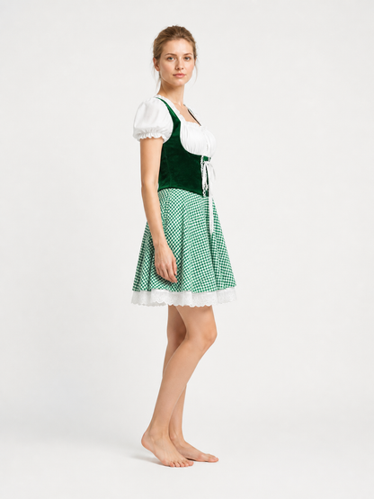 Bavarian-Style Plaid Dress with Lace-Up Front side view