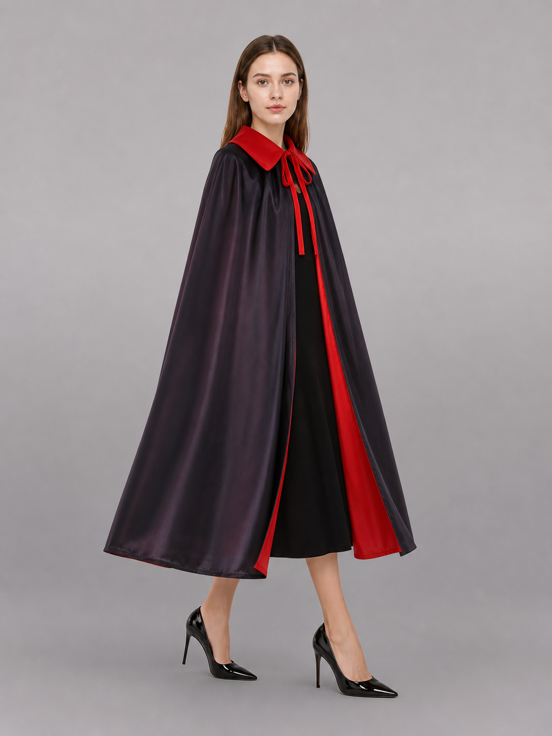 Black and Red Costume Cape with Hat and Mask