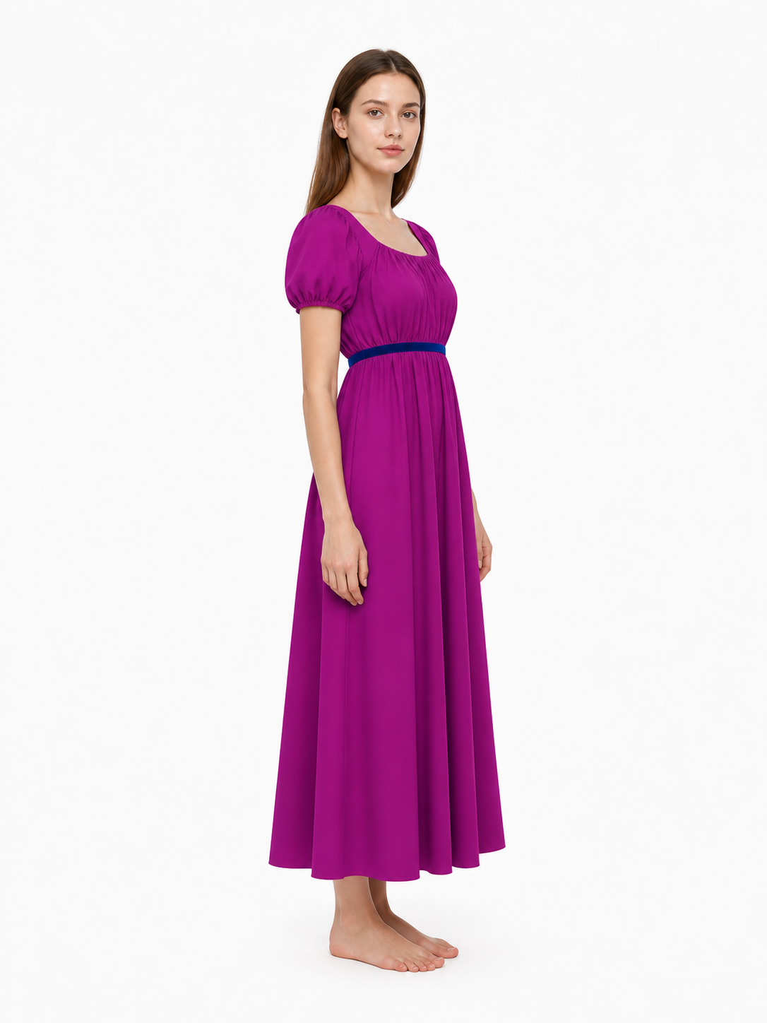 Long Fitted Dress with Puff Sleeves side view