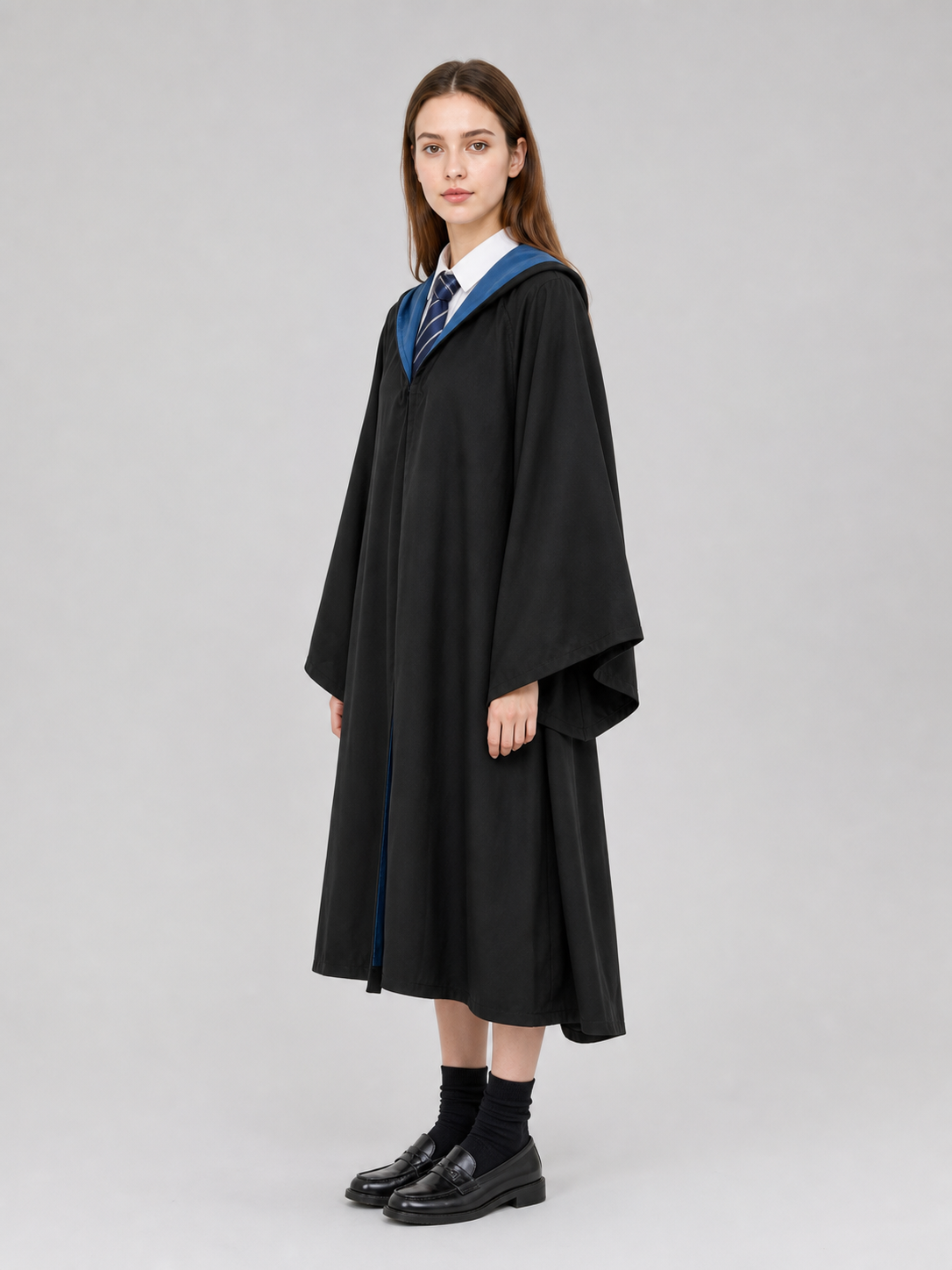 Wizard Costume with Robe, Hat, Glasses, and Scarf side view 2