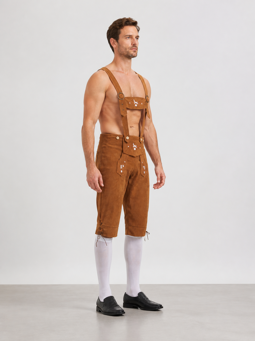 Bavarian-Style Embroidered Suspender Pants side view