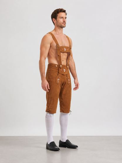 Bavarian-Style Embroidered Suspender Pants side view