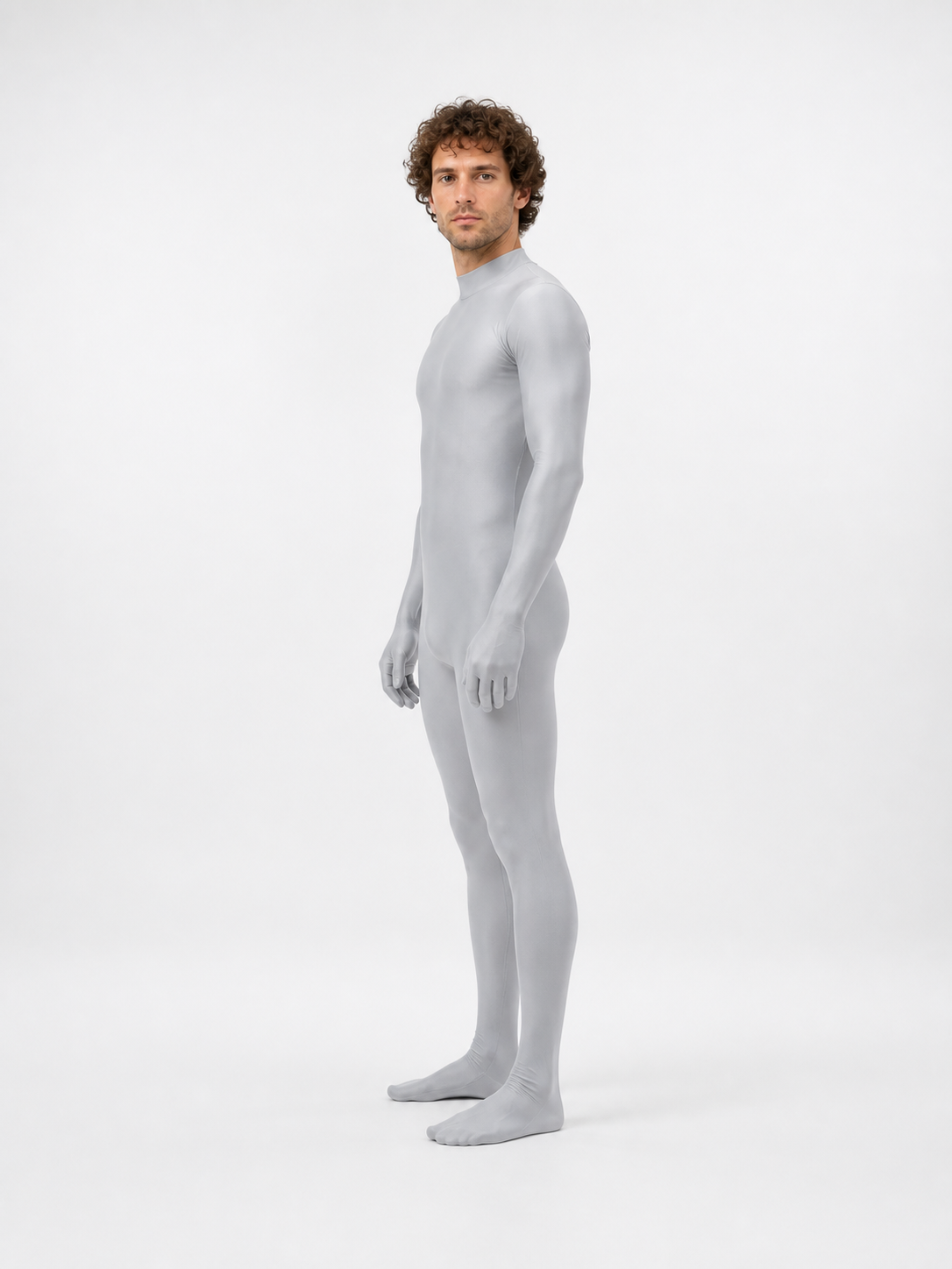 Light Gray Jumpsuit with Enclosed Hands and Feet side view