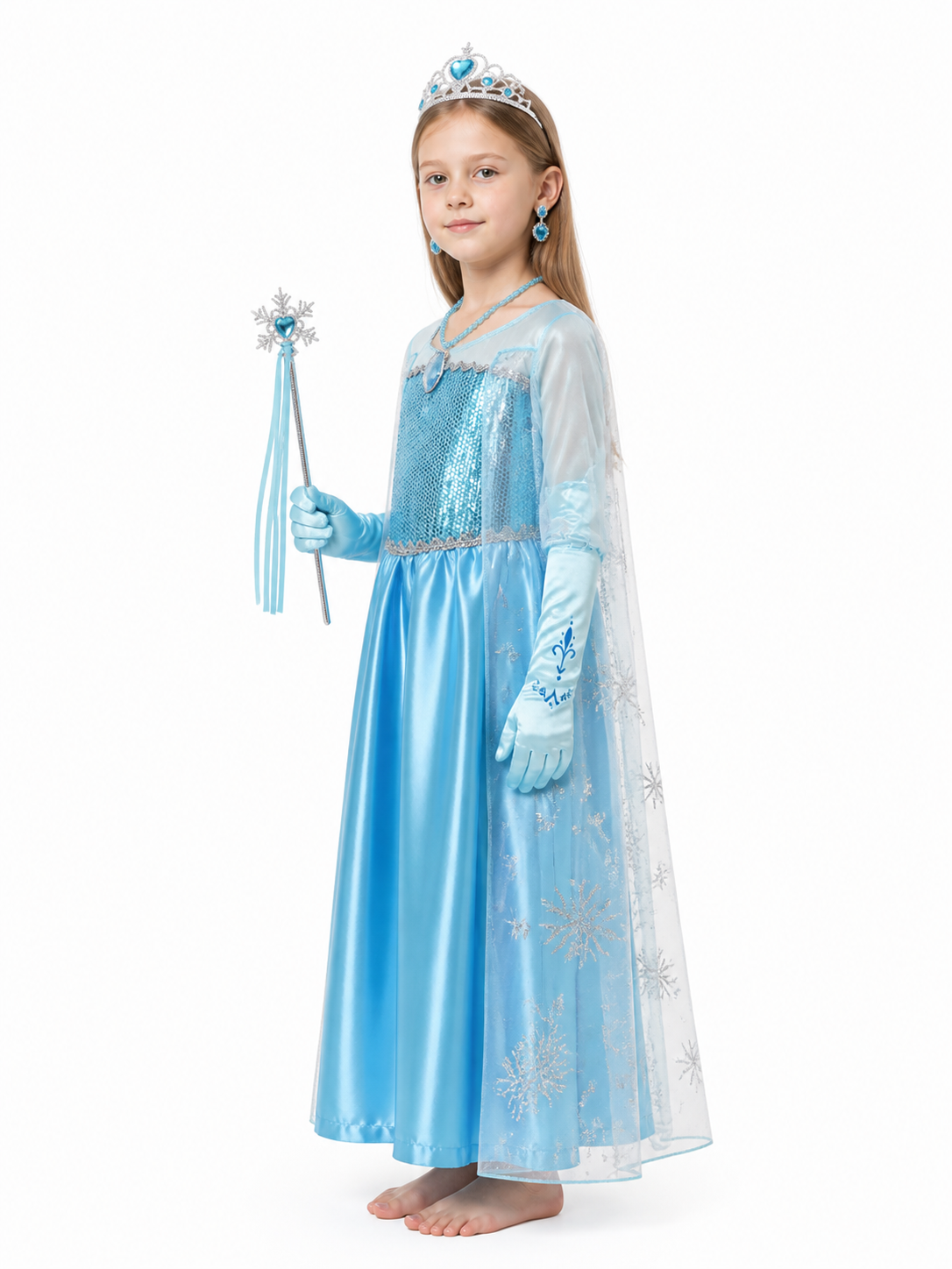 Elsa Princess Costume with Sequins and Accessories side view