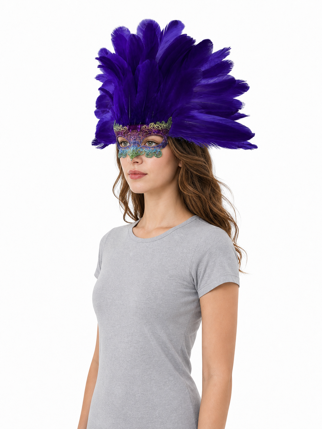 Carnival Headdress with Feathers and Mask