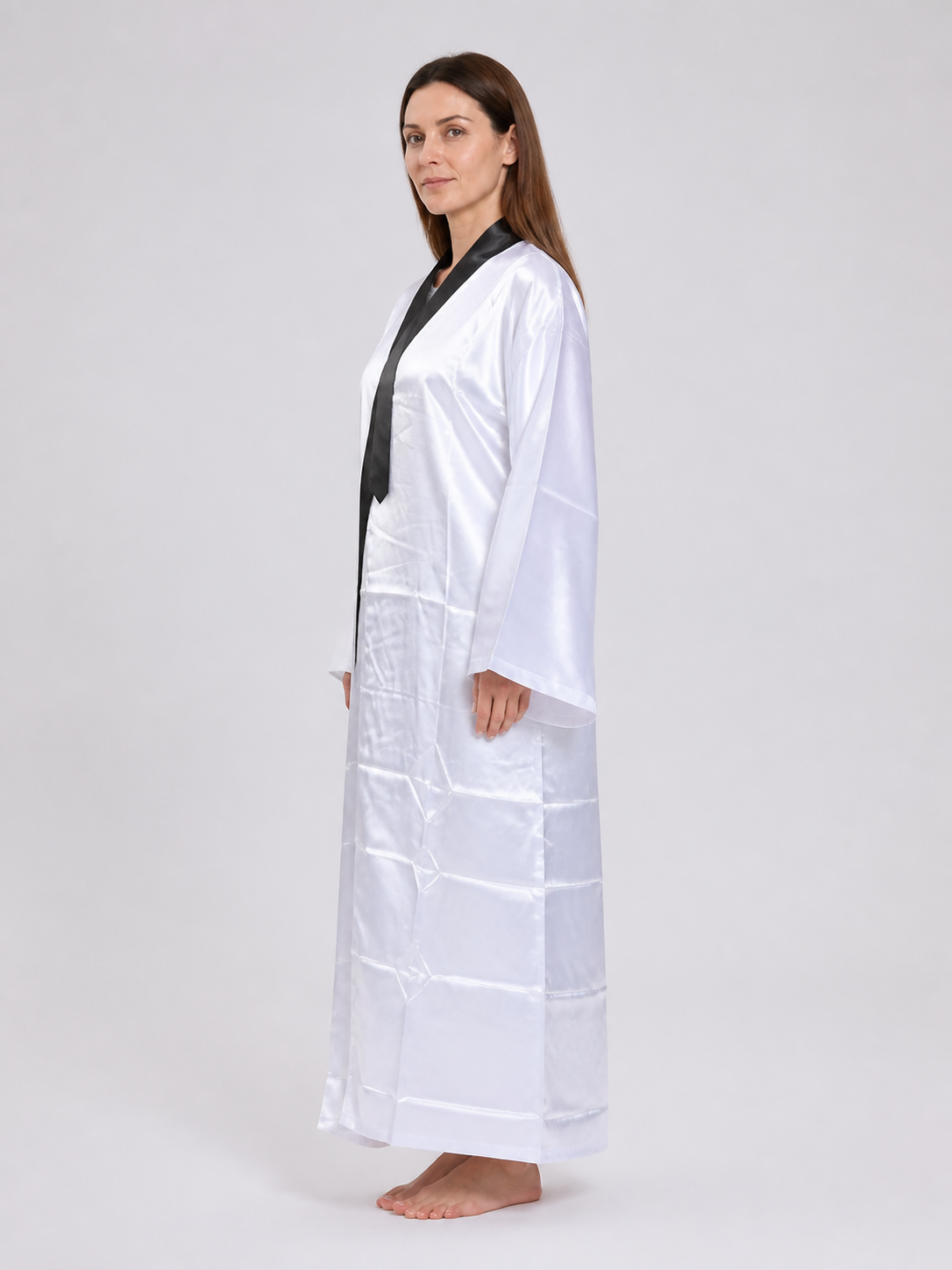 Zombie Costume with Long White Robe and Tall Hat side view