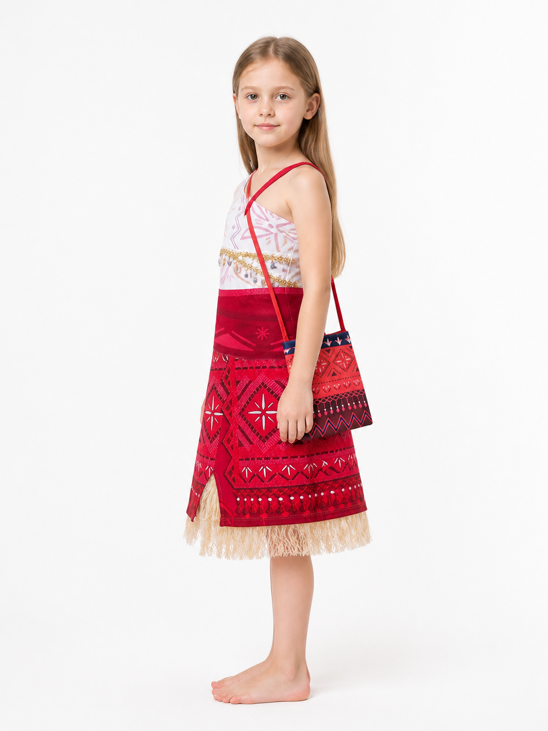 Moana Children's Costume Dress with Fringe side view