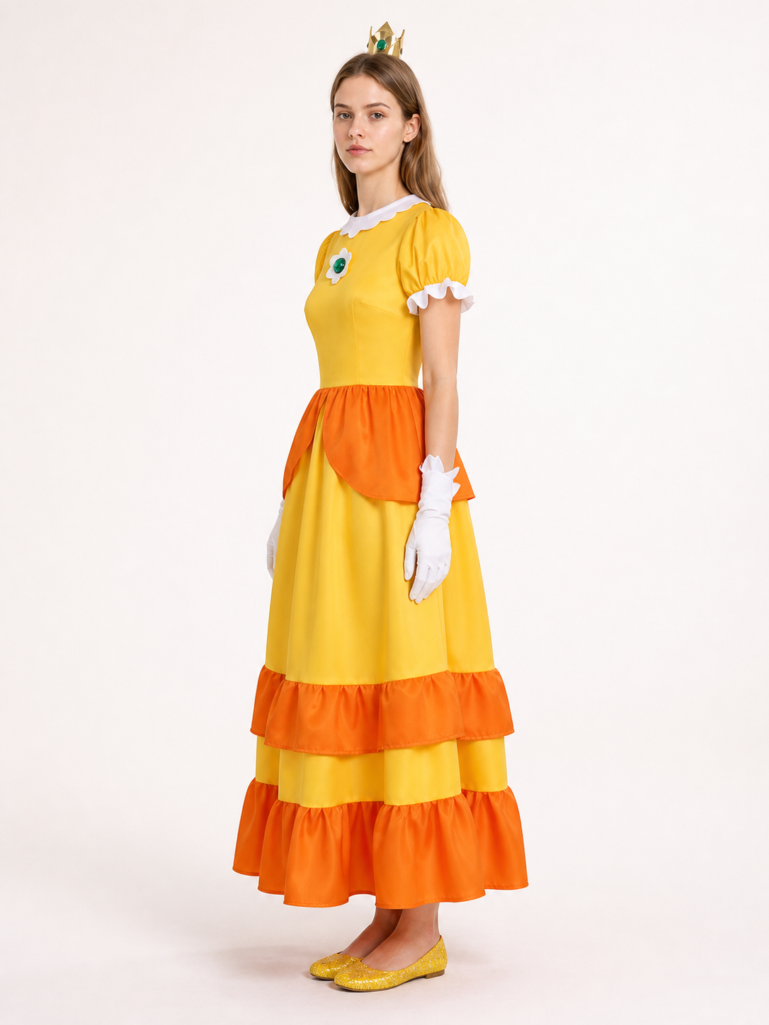 Dress Set with Gloves and Brooch, Orange and White side view