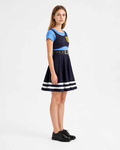 Judy Cosplay Dress with Emblem and Stripes side view