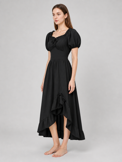 Black Renaissance-Style Dress with Ruffles