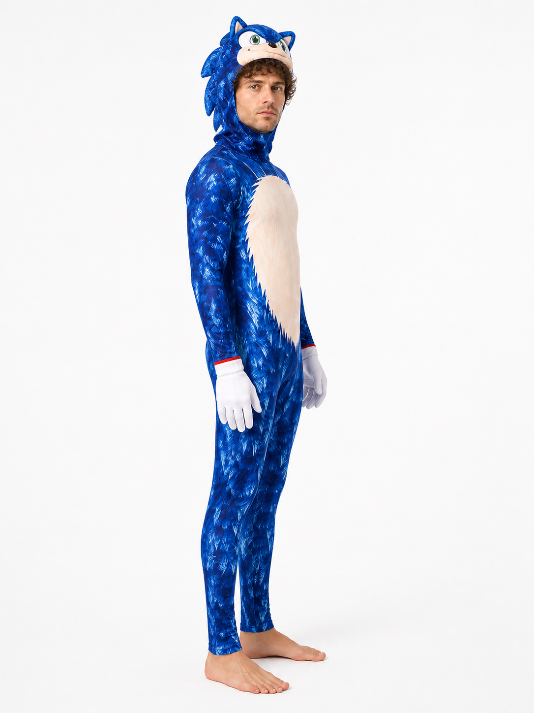 Sonic Cosplay Costume with Hood and Gloves side view