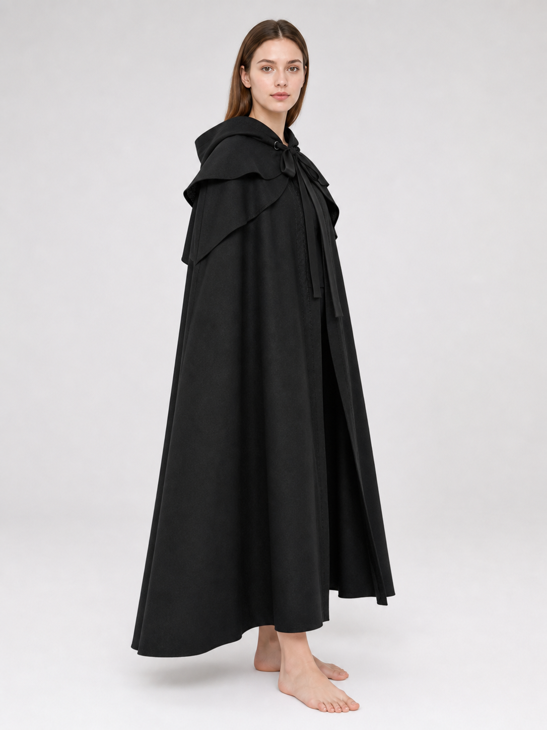 Black Gothic Hooded Cloak in Medieval Style