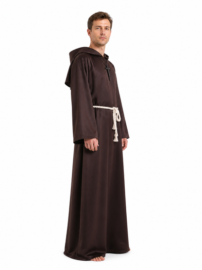 Long Brown Hooded Religious Robe side view