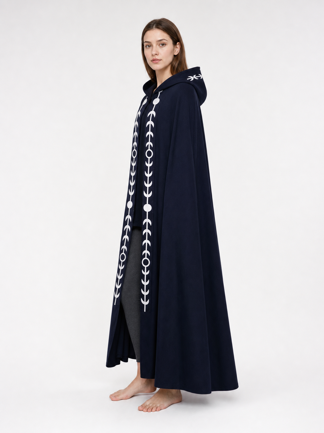 Navy Blue Hooded Cape with White Pattern