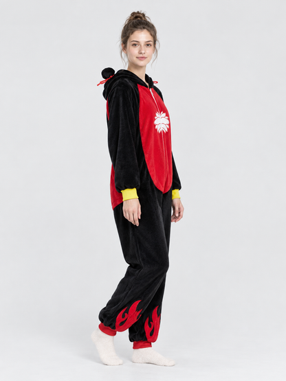 Flannel Kigurumi Pajama with Hood and Drawstrings