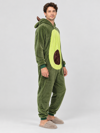 Hooded Pajama Jumpsuit with Horns and Ears, Green