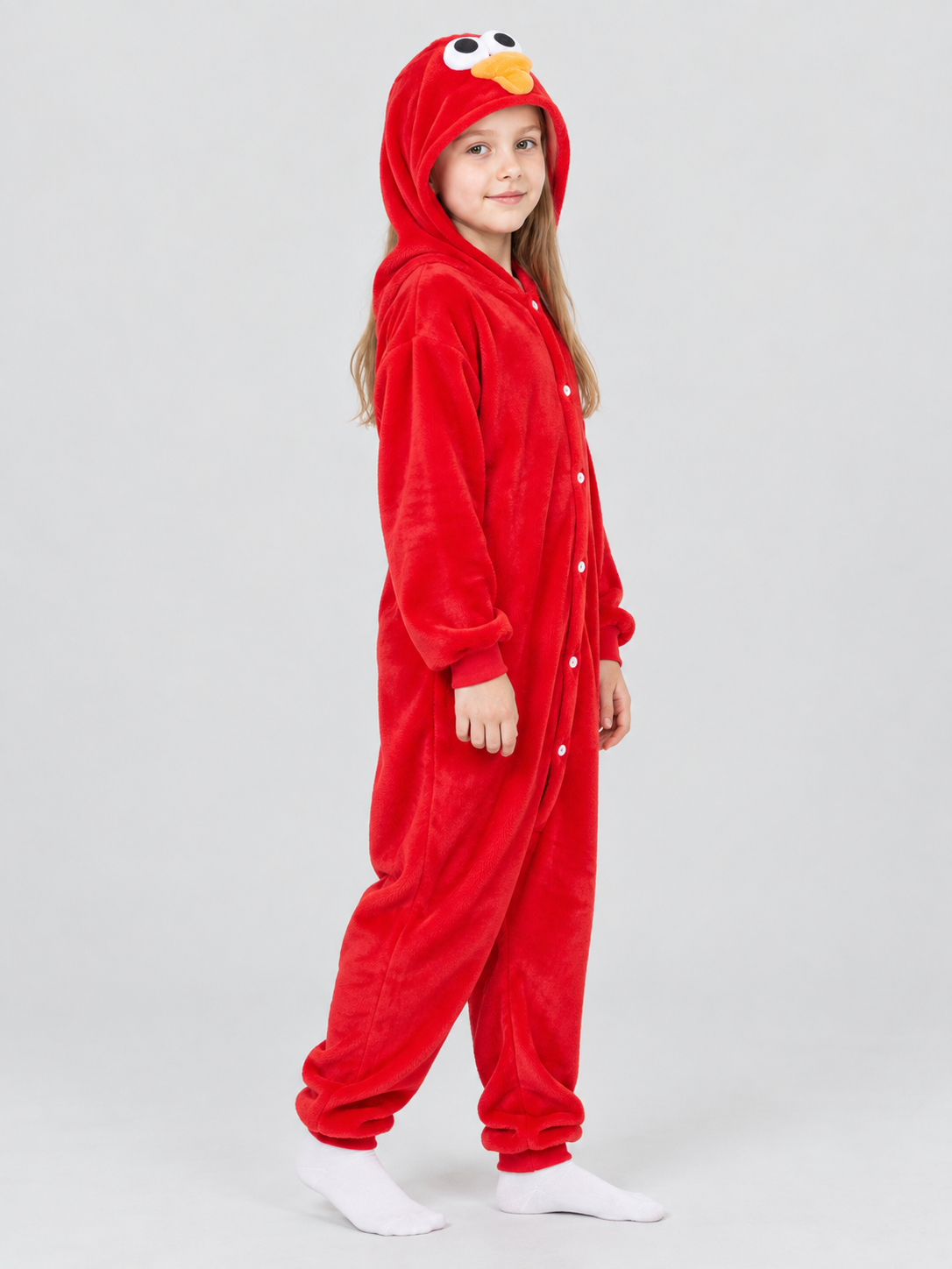Red Flannel Kigurumi Jumpsuit with Bird Hood