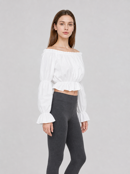 White Cropped Off-the-Shoulder Blouse