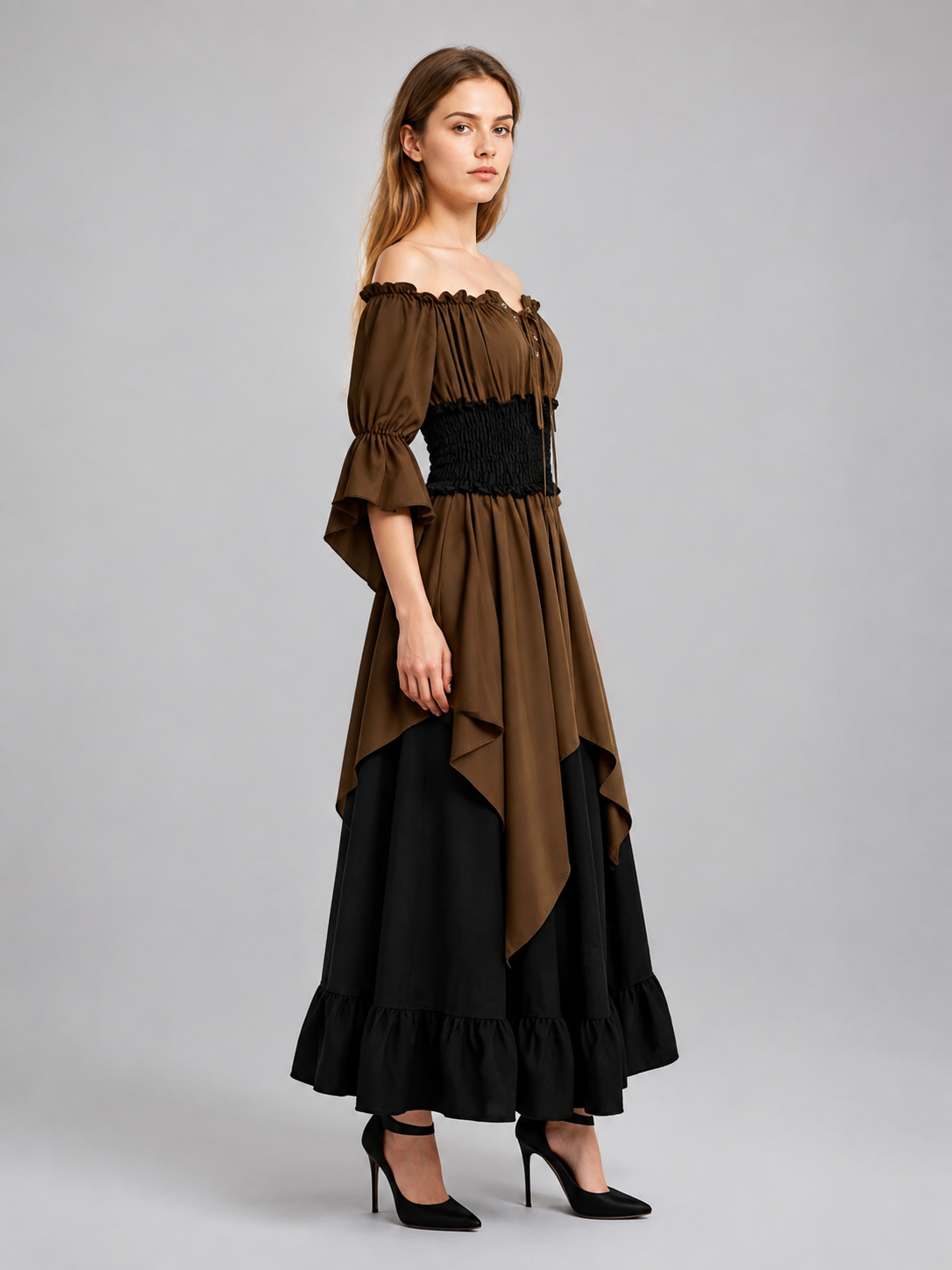 Medieval Off-the-Shoulder Lace-Up Dress side view