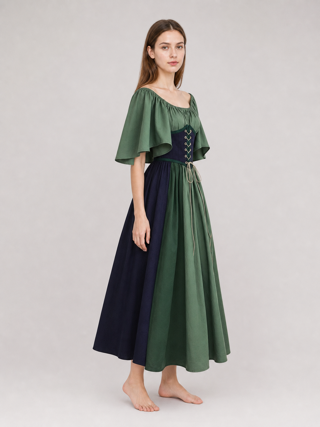 Off-the-Shoulder Dress with Sleeves and Lacing